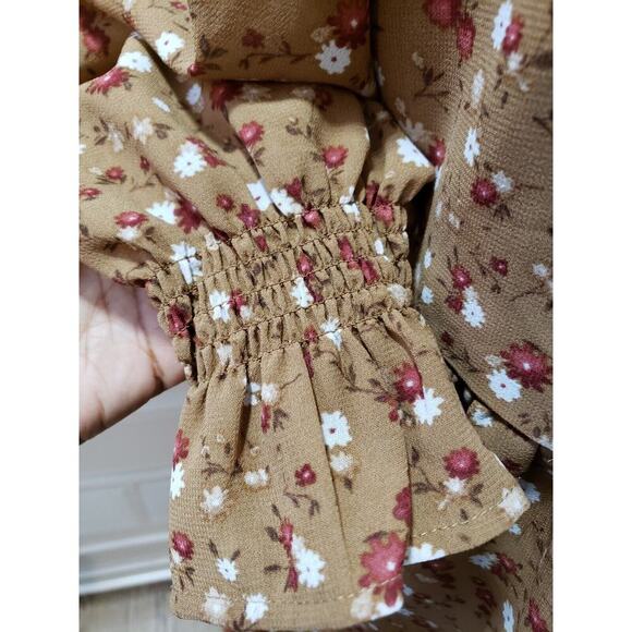 Est 1946 Women's Brown Lined Floral Long Sleeve Crew Neck Shift Dress Size Large - Picture 9 of 13